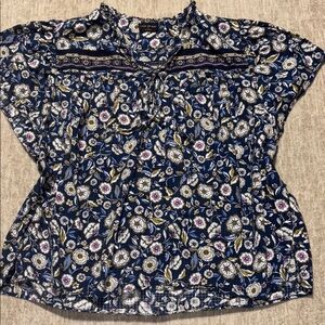 Sz 20 Lane Bryant top cap sleeves Navy blue white flowers 100% cotton